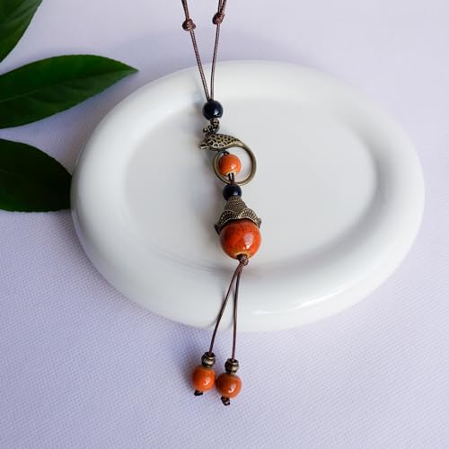 Boho Style Colorful Ceramic Bead Strand Necklace Adjustable Bohemian Jewelry Gift for Women, Fashion Clothing Matching Necklace - color: Orange-L