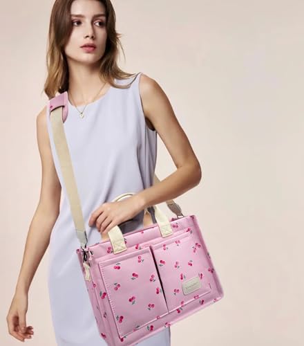 Large Canvas Tote Bag for Women Work Tote Bags with Pockets Laptop Crossbody Purses Everyday Bag Handbags for Travel - color: New Upgrade Plus Cherry Pink
