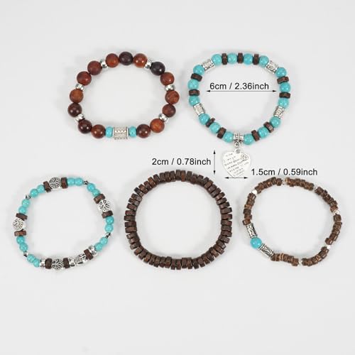 COLORFUL BLING Boho Turquoise Wooden Beaded Stretch Bracelets Stackable Turtle Butterfly Elephant Shell Heart Charms Bracelet for Women Men Western Jewelry Gifts - style: Set 3