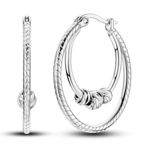 NARMO 925 Sterling Silver Hoop Earrings for Women Hypoallergenic Lightweight Simple Huggie Hoop Earrings Twisted Hoop Earrings Colorful Cubic Zirconia Hoop Earrings Rainbow Hoop Earrings - color: Snake Double Hoop