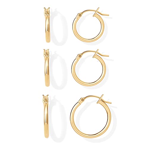 PAVOI 18K Gold Plated 925 Sterling Silver Posts Small Hoop Earrings for Women - Trendy Geometric Plain Chunky Huggie Earscape Piercing Pack - Hypoallergenic Everyday Gold Hoop Earrings Set - style: Thin Hoops