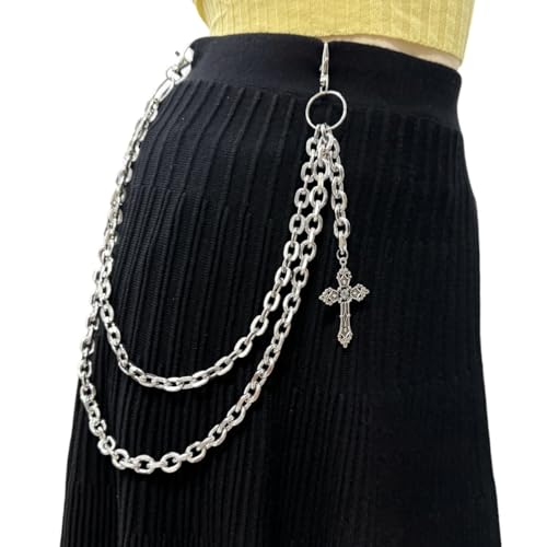Pants Chain Wallet Chain Punk Chain Hip Hop Butterfly Lock Charm Jeans Chains Rock Chains for Women Men Hipster Women Fashion Trendy Waist Pants Chain Jewelry Clothing Accessories - color: Silver-Cross