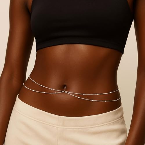 HERSIN Waist Chain for Women, 14k Gold/Silver Plated Dainty Waist Chain Cute Body Chain Gold Chain Belt for Womens Belly Chain Beach Accessories for Womens Summer Jewelry for Women Gifts - style: bead-SL