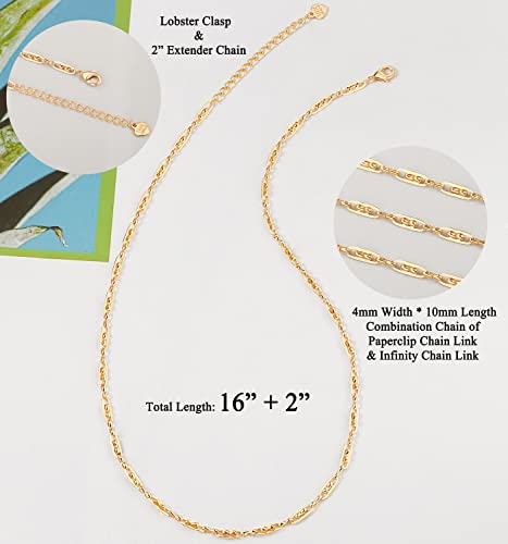 Aobei Pearl 18K Gold Plated Paperclip Chain Choker Satellite Chain Freshwater Cultured Biwa Pearl Pendant Necklace Dainty Turquoise Jewelry for Women - color: Paperclip & Infinity Link Chain