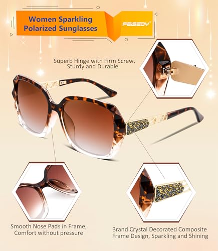 FEISEDY Polarized Women Square Sunglasses Sparkling Composite Shiny Frame B2289 - color: Leopard