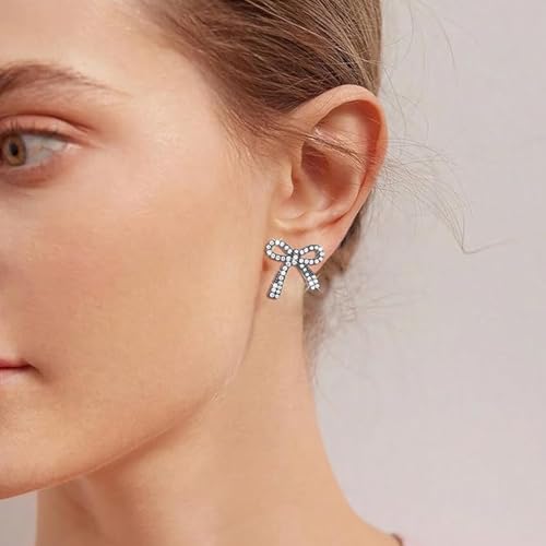 Rhinestone Bow Earrings for Women, Elegant Bridal Jewelry Statement Drop Dangle Earrings, Wedding Guest Dress Matching Accessories, Bridesmaid Gift, Sparkling Party Costume Outfit - color: A3:Black Bow Stud Earrings