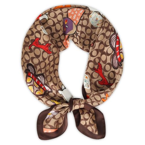 Relang Fashion Silk Satin Head Scarf for Women Hair Bandana Hair Scarf Wrap Neck Scarf for Women 27.5×27.5 inches - color: Brown