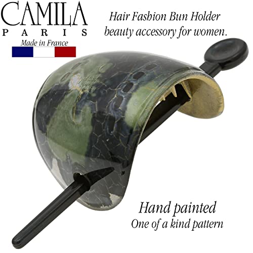 Camila Paris CP3344 French Hair Bun Holder Cover Cap Hair Updo, Green, Hair Pin Thru, Strong Hold Grip Hair Clips for Women, No Slip and Durable Styling Girls Hair Accessories, Made in France - color: Green