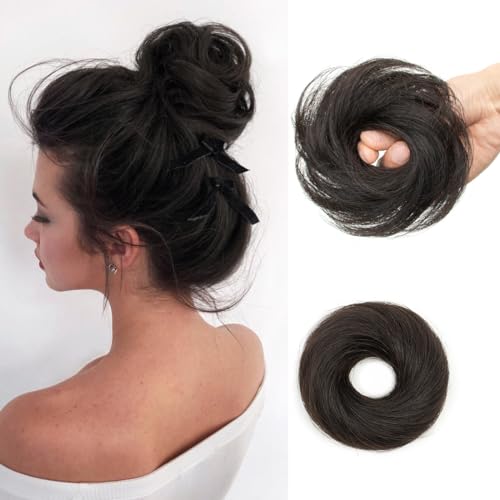 Natural Black Messy Bun Hair Piece, 100% Real Human Hair Extensions, Soft Fluffy Elastic Scrunchie, 30s Easy Updo for Women & Kids, Ideal for Daily Wear, Ballet, Dance & Office Use - color: Natural Black, size: 4 Inch