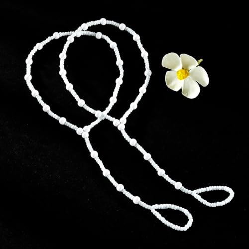 Ursumy Bead Barefoot Sandals Summer Anklet Beach Foot Chain Crystal Ankle Bracelet Jewelry for Women (2Pcs) (White)
