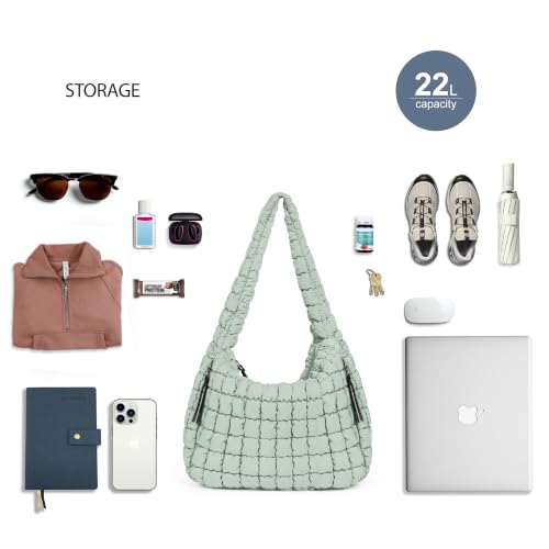 ODODOS Quilted Carryall Tote Bag for Women Crossbody Hobo Lightweight Padding Shoulder Bag - color: Light Green