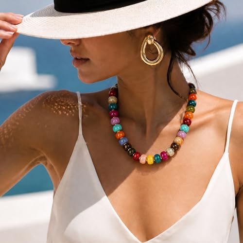 Chunky Beaded Starfish Shell Necklace for Women Colorful Boho Summer Chain Choker Beach Necklace with Acrylic Beads Trendy Chunky Jewelry Gifts - color: Colorful