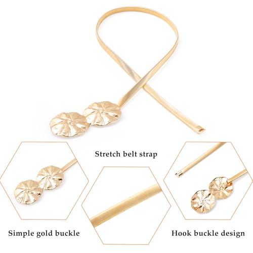 E-Clover Womens Fashion Metal Stretch Waist Skinny Belt Waistband - color: Gold Circle