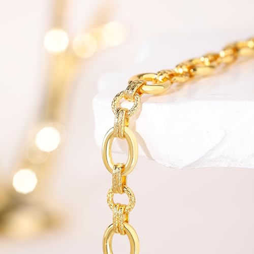 Fashion 18K Gold-Plated Wide Women's Chain Bracelet with Large and Small O-Shaped Links | Exquisite Layered Women's Gold Chain Bracelet