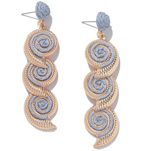 Boho Raffia Earrings Starfish Shell Seashell Dangle Drop Earrings Cute Statemnet Trendy Jewelry Summer Beach Outfits for Women - color: Lilac, size: Seashell