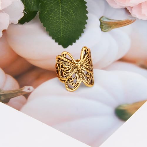 Butterfly Wrap Rings,Butterfly Ring for Women, Adjustable Open Carved Texture Butterfly Ring,Vintage Metal Insects Knuckle Finger Rings,Cute Animal Ring,Statement Jewelry Gifts for Women - color: Gold