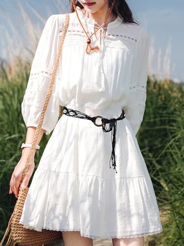 TeeYee Women's Waist Belt Adjustable Boho Style Handwoven Bohemia Tassel Rope Tie with Wooden Beads Braided Chain for Dress - color: Bw0269black
