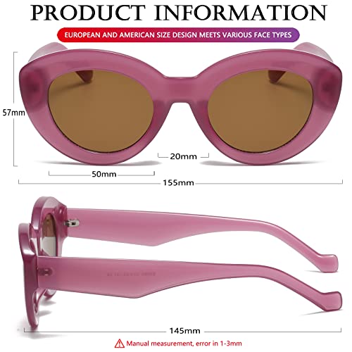 AIEYEZO Oversized Cat Eye Sunglasses for Women Cute Oval Thick Frame Cateye Sun Glasses Chic Retro Style Shades - color: 2 Set (Green + Purple)