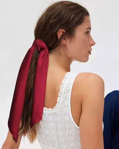 AWAYTR 27.5” Square Satin Head Scarf Hair Scarf for Women's Hair Silk Bandana for Women Silk Head Wrap for Sleeping - color: Dark Red