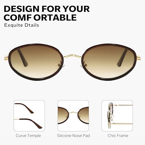 boten Retro Oval Sunglasses for Women 90s Small Gold Frame Sun Glasses Lightweight Cute Chic Sunnies - color: Gold Frame-brown Lens