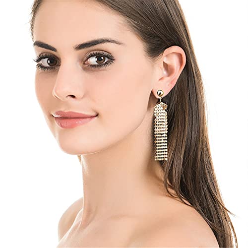 coadipress Metal Mesh Grid Sequins Tassel Long Drop Dangle Earrings for Women Trendy Lightweight Charms Disco Vintage Colorful Long Hook Earrings Bridal Wedding Jewelry - color: Long Gold Mesh