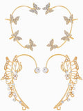 2Pcs Rhinestone Butterfly Earrings Ear Cuffs Non-Pierced Fake Earrings Butterfly Climber Wrap Around Earring Dainty Adjustable Ear Clip Jewelry for Women - color: StyleA-2 Pairs-Gold