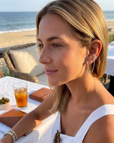 MUMREUES Gold Earrings for Women Trendy 14K Gold Plated Dangle Earrings Small Hoop Huggie Drop Stud Earrings Cubic Zirconia Simple Minimalist Dainty Chain Tassel Hypoallergenic Earrings - color: Ear Cuff & Silver