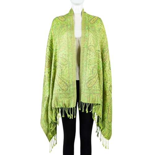 AUSEKALY Pashmina Feel Shawls Wraps for Women Rave Scarf Soft Silky Reversible Men Scarves - color: Yellow Green