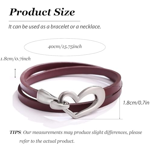 Long tiantian Leather Bracelets for Women Men Heart Wrap Bracelets Western Jewelry Cowgirl Outfits Birthday Gifts for Her - color: A4：red leather bracelet
