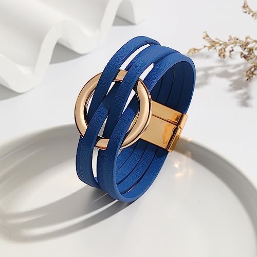 Long tiantian Leather Wrap Bracelets for Women Circle Rhinestones Boho Layered Bracelet Cuff Bangle Bracelet Jewelry Birthday Gifts for Women Holiday Outfits - color: B8:blue