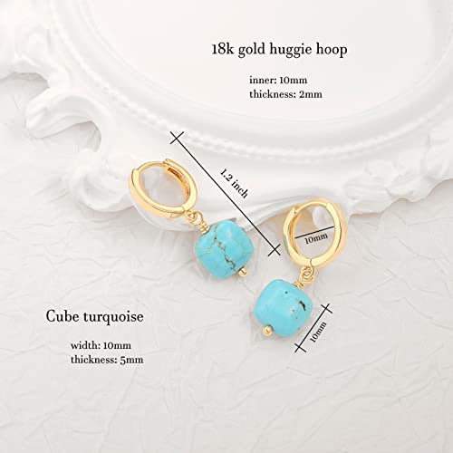 Gold Plated Huggie Hoop Earrings with Charms Fashion Pearl Drop Dangle Earrings for Women Handmade Karma Circle Jewelry for Ladies Lightweight Pearl Earrings on Christmas - color: turquoise-blue