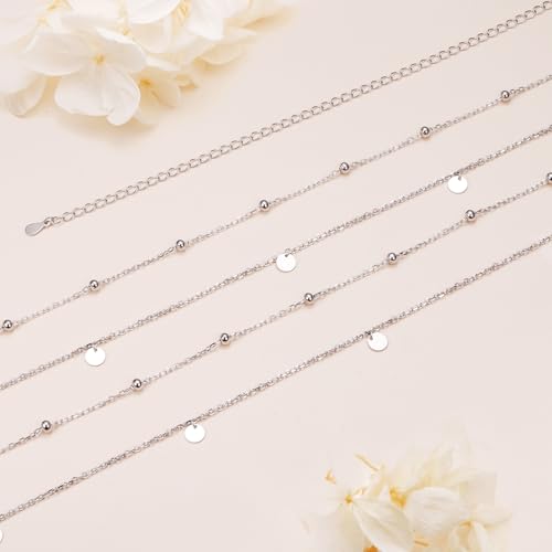 Waist Chain for Women,S925 Sterling Silver Body Chain Layered rope Waist Chains Sexy Bikini Beach Beads Chain Summer Waterproof Body Jewelry Adjustable 30-38 Inch - style: Simple