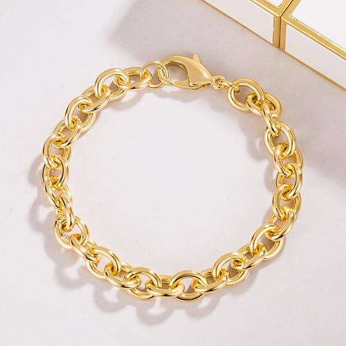 Dankadi 925 Sterling Silver Classic Round Cable Wire Link Bracelet Women Cuban Curb Oval Belcher Link Chain 5.9 to 9 in For Men 24k Gold Plated Cuff Jewelry Gift - color: 8.5MM Gold, size: 6.3 inch
