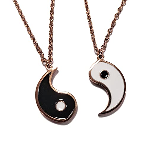 Gold Silver Yin Yang Pendant Necklace for Couples - color: IP Rose Gold Plated Stainless Steel