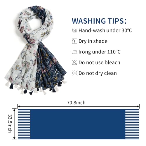 QIUTIMIY Scarf for Women Lightweight Soft Floral Leopard Printed Scarves Fall Winter Fashion Shawl Wrap with Fringe - color: Flower-black White
