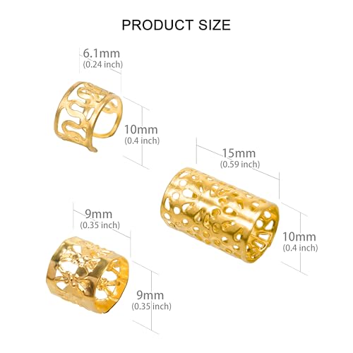 120 PCS Gold Dreadlock Beads Hair Jewelry Braids Accessories for Goddess Locs Crochet Passion Twist Hair Rings Soft Metal Adjustable Braiding Cuffs (120Pcs, Gold) - color: Gold, size: 1 Count (Pack of 120)