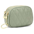 SENDEFN Women's Coin Purse Genuine Leather Wallet Small 2 Zippers Change Pouch Purse with Keychain Ring - color: 2-Green