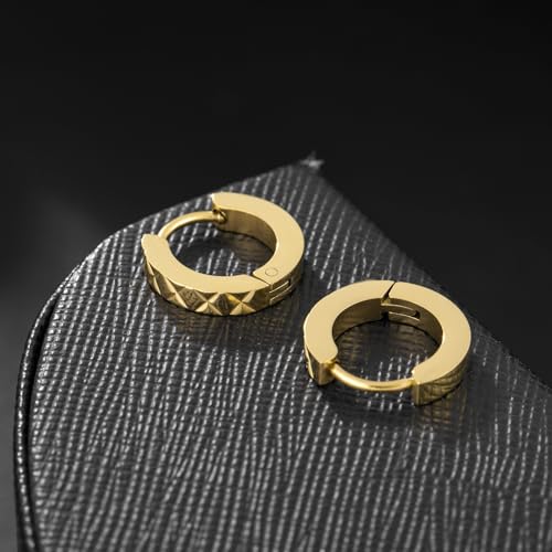 Stainless Steel Hoop Earrings for Women Gold Tone Geometric, Huggie Heart Twisted Minimalist Engraved Designs for Daily Wear - color: Gold05_13mm*14mm