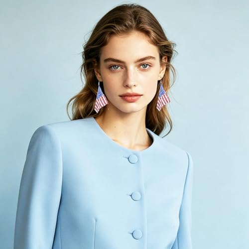 coadipress Metal Mesh Grid Sequins Tassel Long Drop Dangle Earrings for Women Trendy Lightweight Charms Disco Vintage Colorful Long Hook Earrings Bridal Wedding Jewelry - color: Flag