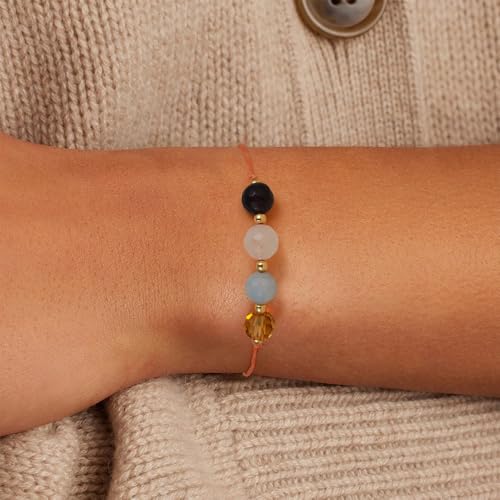Empath Anxiety Calming Protection Bracelets Gifts for Her, Natural Healing Natural Stone Beaded Bracelet Healing Bracelets Jewelry for Women - color: Peach Moonstone
