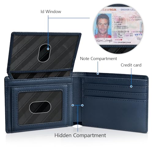 RUNBOX Wallet for Men -Slim Rfid Leather Mens Bifold Novelty Wallets 2 ID Window With Gift Box Men's Accessories | Slim - color: A Tibetan Blue