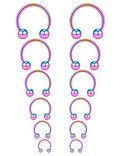 Ruifan 16G Surgical Steel CBR Nose Septum Horseshoe Earring Eyebrow Tongue Lip Nipple Helix Tragus Piercing Ring 6-16mm - color: 6PRS - Rainbow