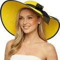 DRESHOW Beach Hats for Women Big Straw Wide Brim Summer Hat Floppy Foldable Roll up Cap Sun Hat UPF 50+ - color: Big Bow / Yellow+black 5.9" Brim