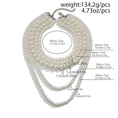 Layered Pearl Necklaces for Women Big Pearl Long Chain Necklace Dainty Faux Pearl Necklaces Statement Sweater Strand Chain Jewelry - style: 5Layer