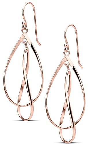 MILLA Teardrop Earrings - Designer Silver Statement Earrings or Gold Dangle Earrings for Women Trendy Upscale Dangly Earrings - color: Double Teardrop / Rose Gold Plated