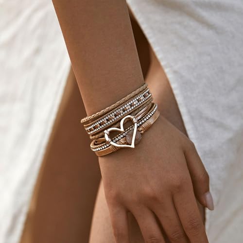 Long tiantian Boho Leather Wrap Bracelets Gifts Trendy Stuff Layered Bangles Bracelets for Women Modern Stackable Infinity Bracelets Bohemian Jewelry Gifts for Women Birthday Gifts - color: A9:Bracelets for Women Trendy(champagne)