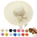 Women’s Straw Sun Hat Wide Brim Packable - Boho Beach Hat for Summer Vacation, Poolside Relaxation and Tropical Travel - color: Beige
