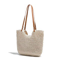 Cotton Fibre Crochet Beach Tote Bag for Vacation,Bohemian Cotton Hobo Shoulder Bag Casual Woven Purse for Women - color: Beige Shoulder Bag - 3
