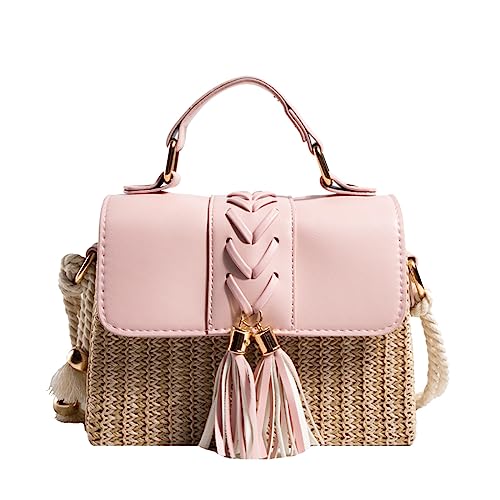 Straw Crossbody Bags for Women Summer Straw Clutch Bag Woven Beach Purse Vacation Handbags | Straw - color: D Pink