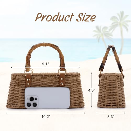 Straw Woven Handbags Handmade Summer Beach Bags Wicker Rattan Crossbody Bag for Vacation - color: Brown